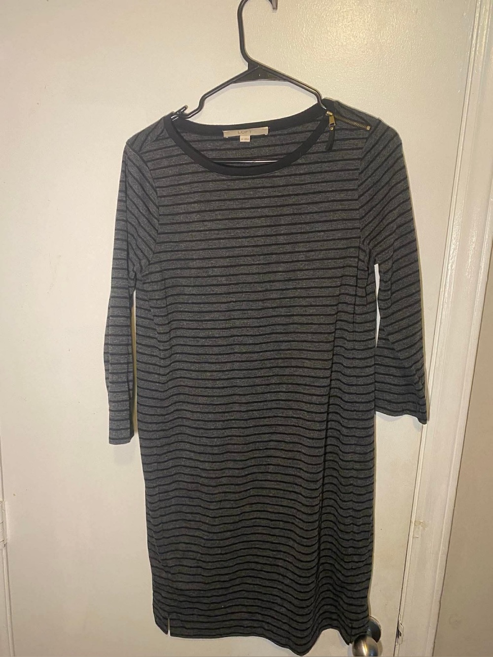 Offer! LOFT black & gray striped shift dress